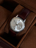 Vintage Helbros Selfwinding Day Date Mens Watch Silver Dial Leather Strap