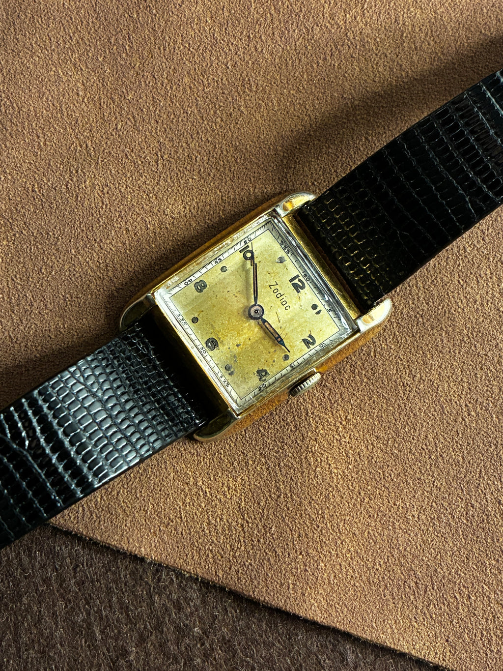 Vintage Zodiac Tank Watch Rectangular Gold Filled Manual Wind Mens Dress 28mm
