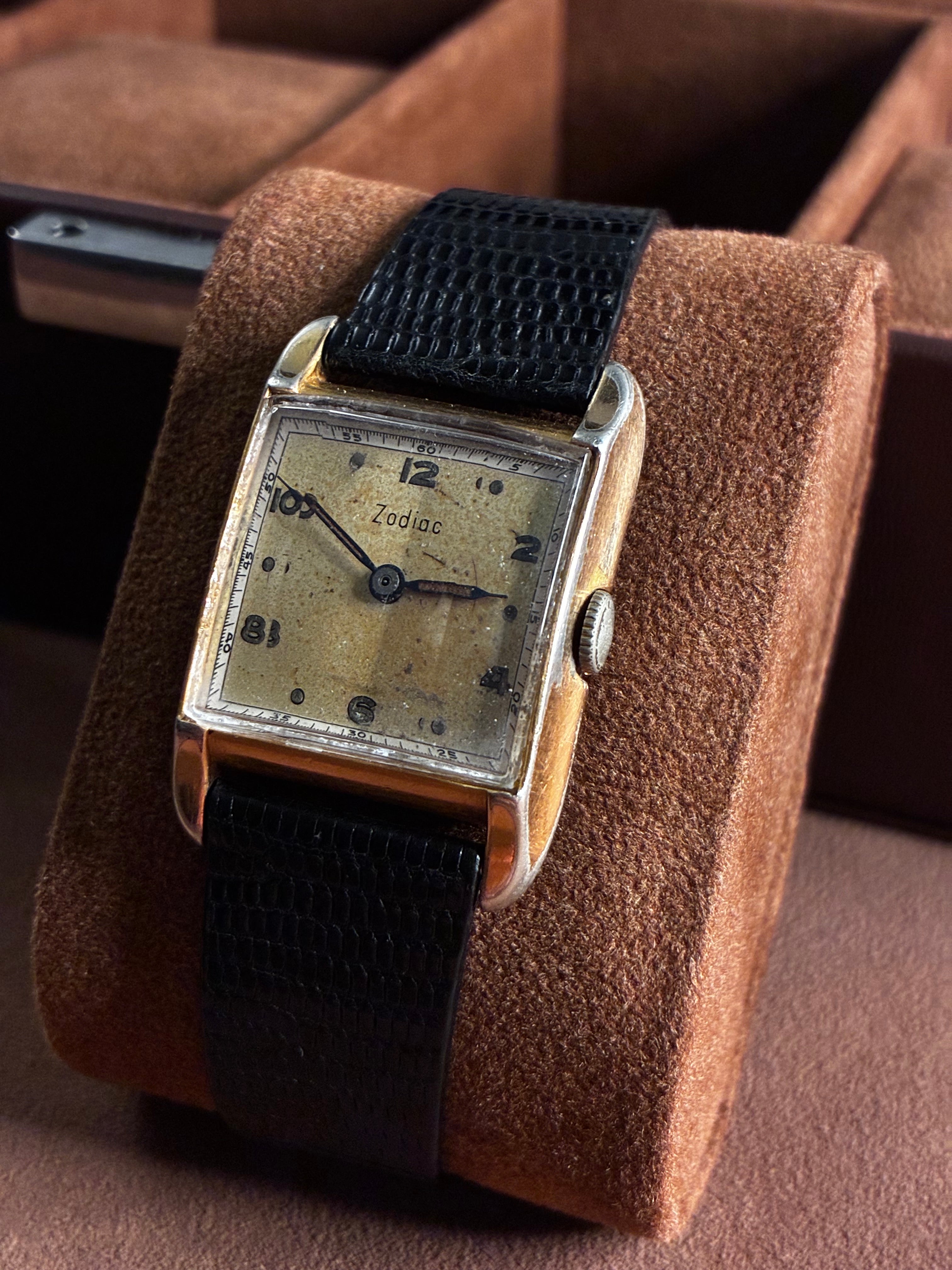 Vintage Zodiac Tank Watch Rectangular Gold Filled Manual Wind Mens Dress 28mm