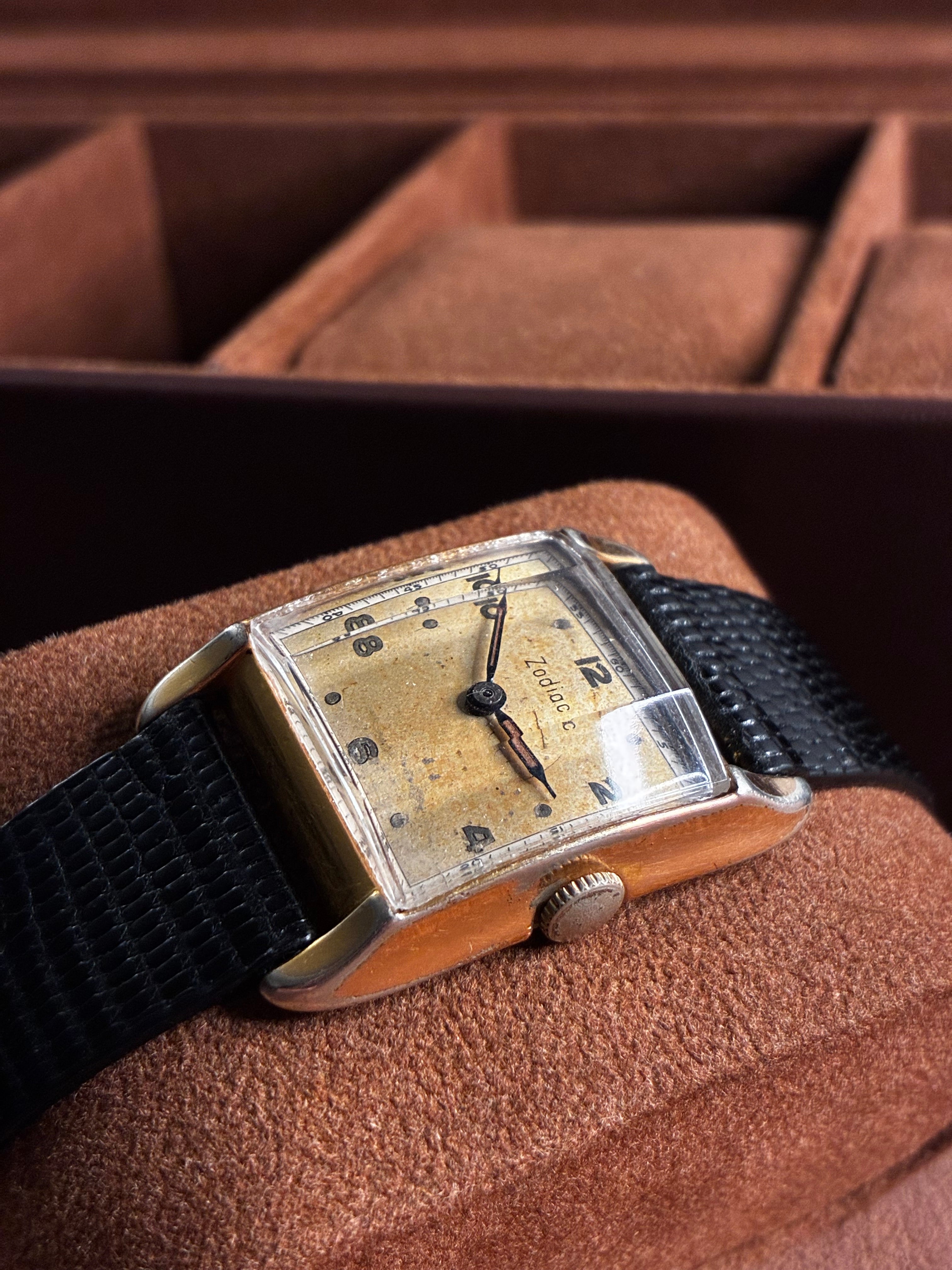 Vintage Zodiac Tank Watch Rectangular Gold Filled Manual Wind Mens Dress 28mm