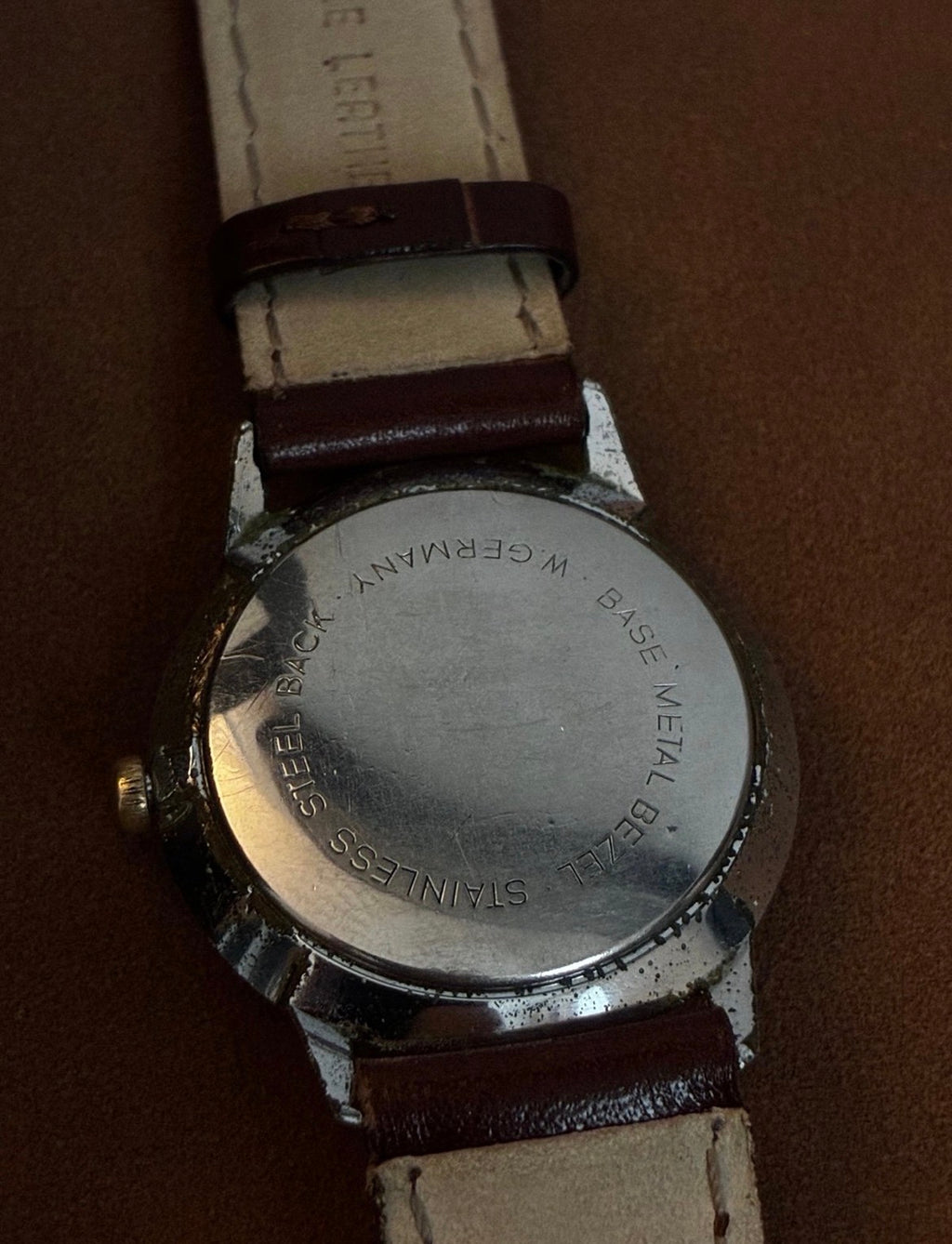 Vintage Helbros Selfwinding Day Date Mens Watch Silver Dial Leather Strap