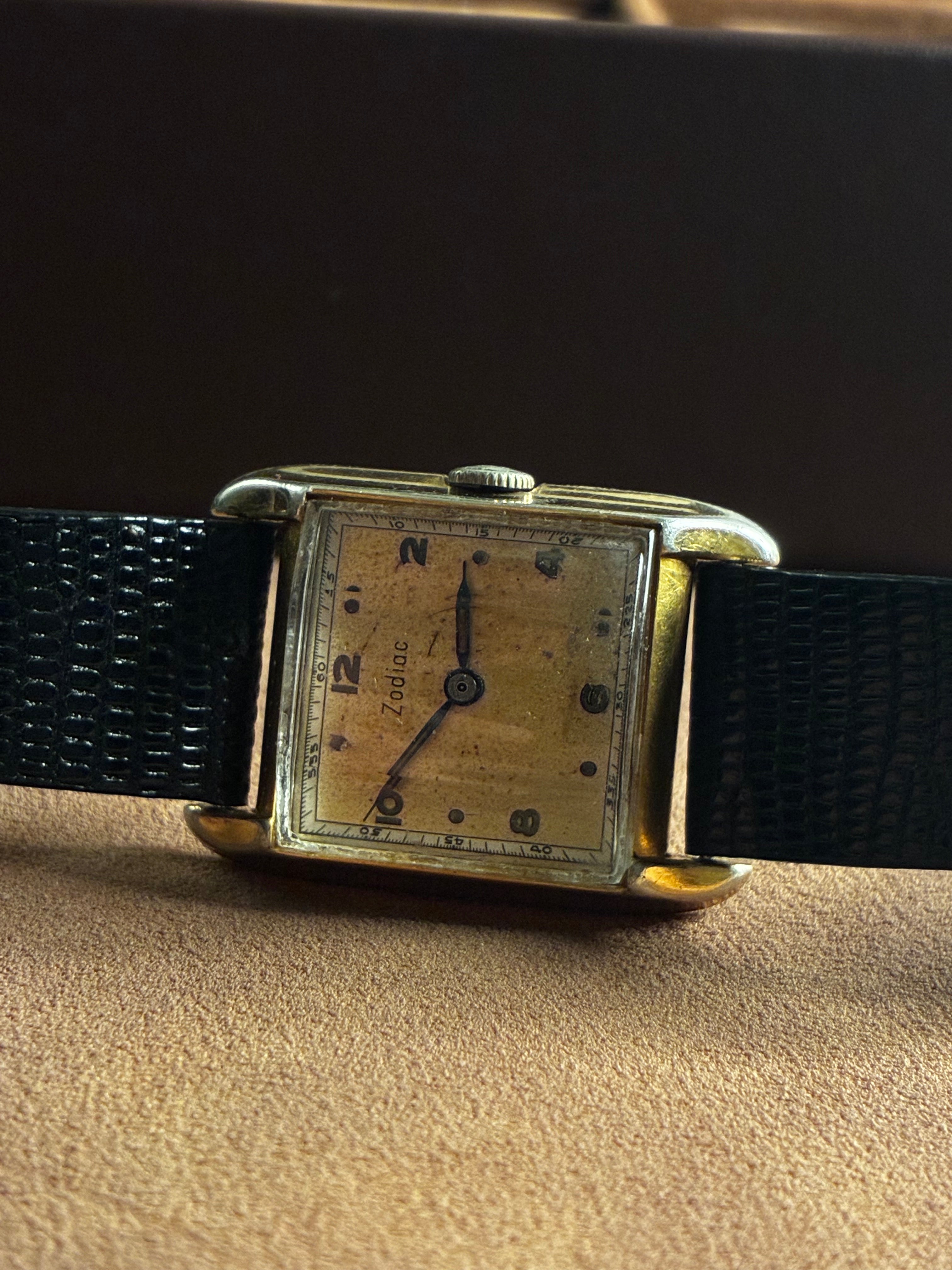 Vintage Zodiac Tank Watch Rectangular Gold Filled Manual Wind Mens Dress 28mm